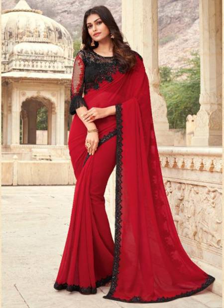 Red And Black Colour TFH SANDAL WOOD 8th EDITION Latest Stylish Fancy Party Wear Mix Silk Heavy Designer Saree Collection SW-809